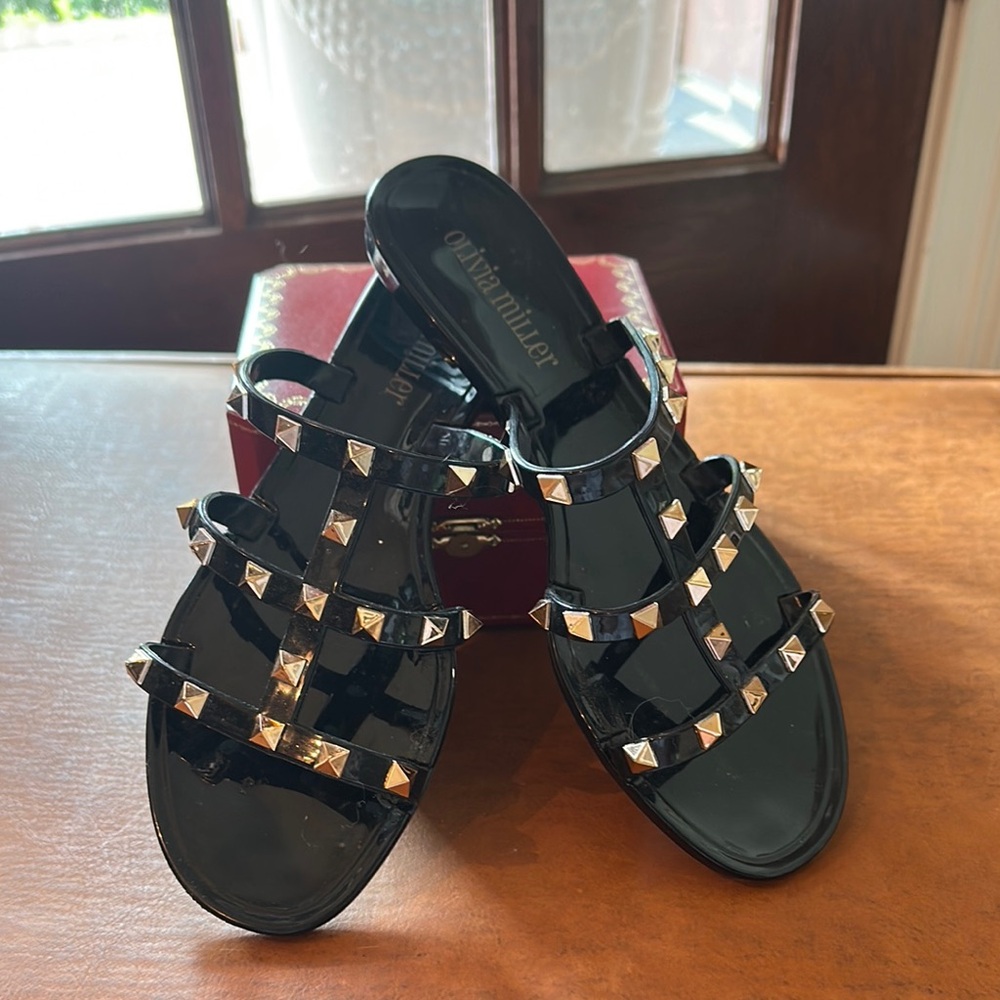Olivia Miller Black Studded Sandals